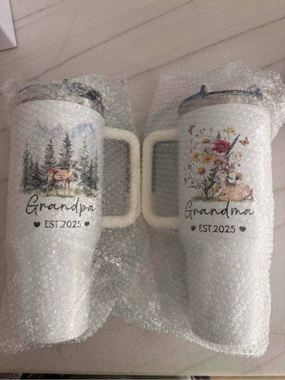 Grandma & Grandpa EST.2025 White Travel Mugs (Set of 2)